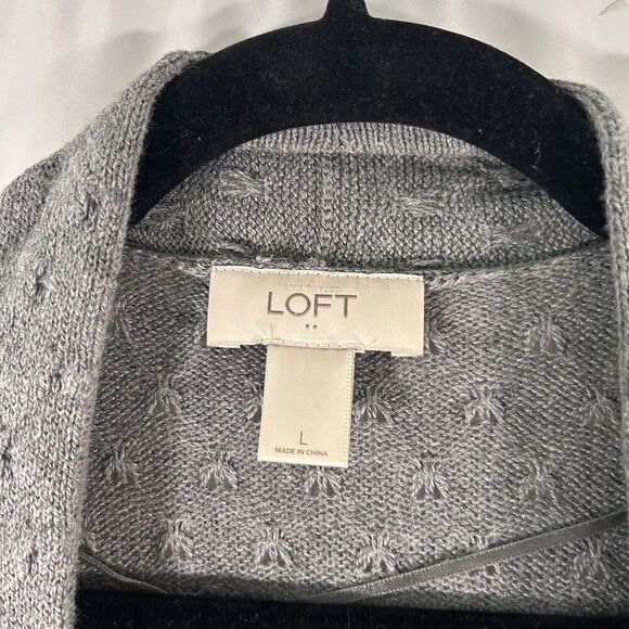 Loft Cardigan Women's Large Grey Open Front Long Sleeve Cotton Blend - Picture 4 of 6